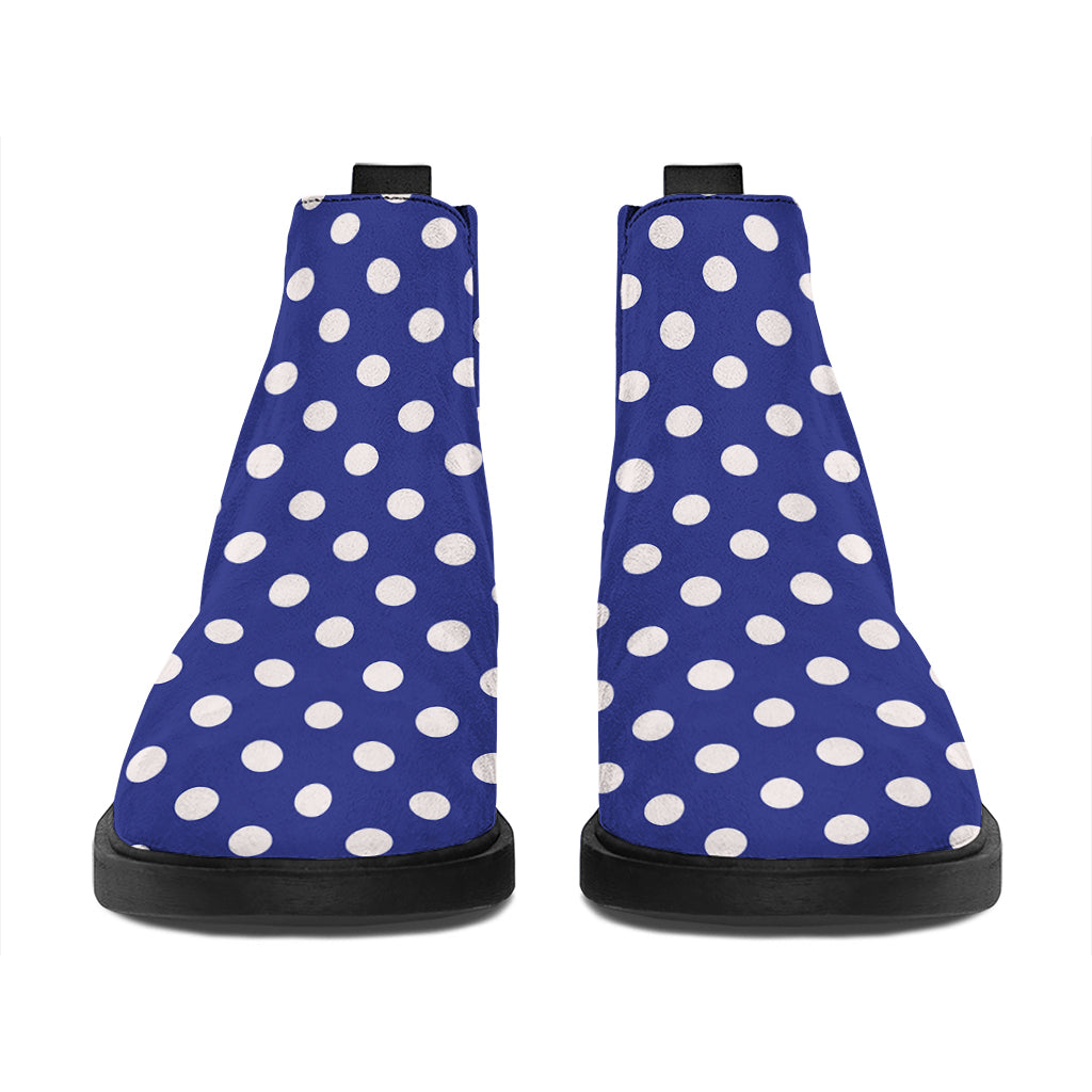 Blue And White Polka Dot Pattern Print Flat Ankle Boots