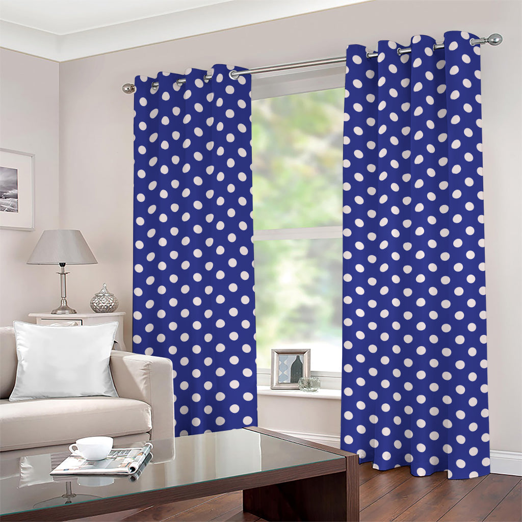 Blue And White Polka Dot Pattern Print Grommet Curtains