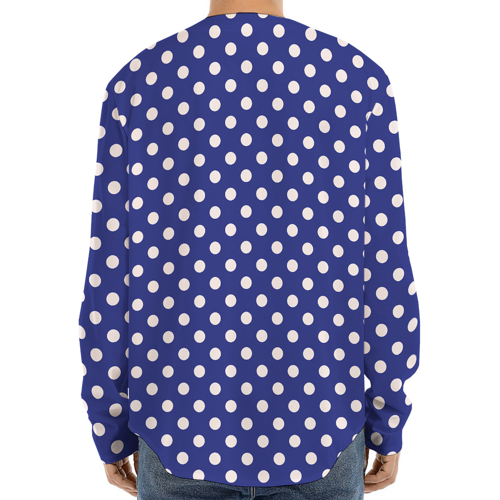 Blue And White Polka Dot Pattern Print Long Sleeve Baseball Jersey