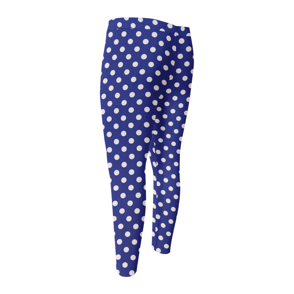 Blue And White Polka Dot Pattern Print Men's Compression Pants