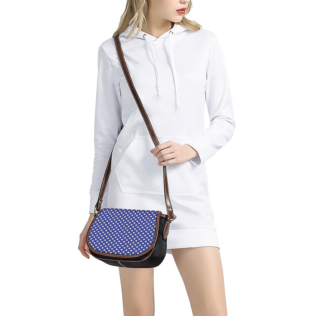Blue And White Polka Dot Pattern Print Saddle Bag