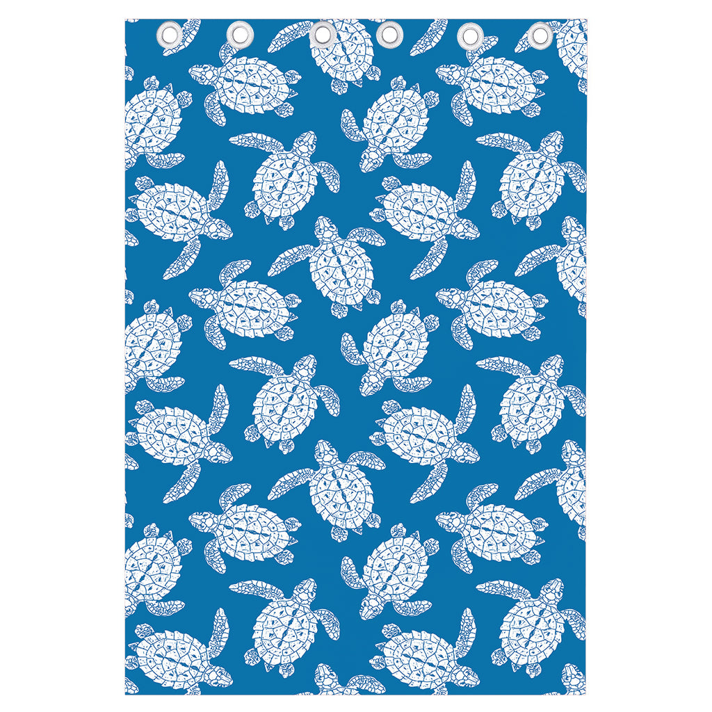Blue And White Sea Turtle Pattern Print Curtain