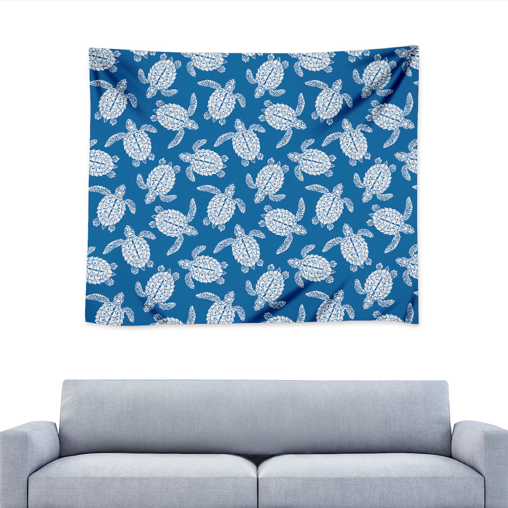 Blue And White Sea Turtle Pattern Print Tapestry