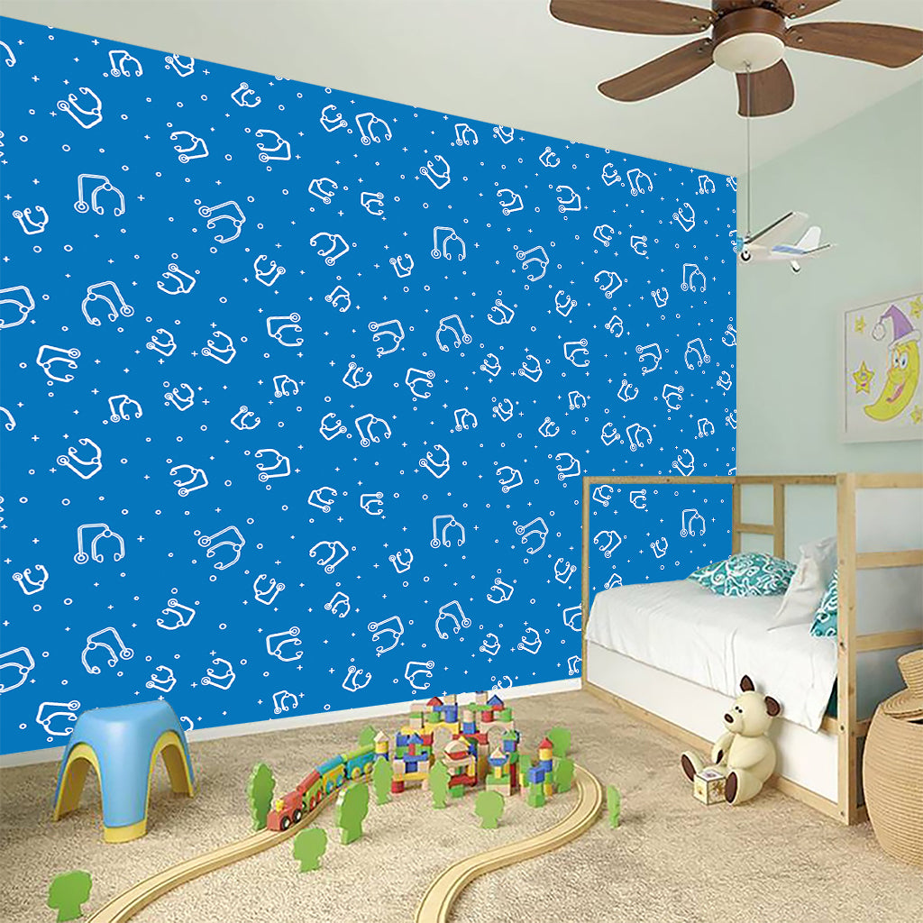 Blue And White Stethoscope Pattern Print Wall Sticker
