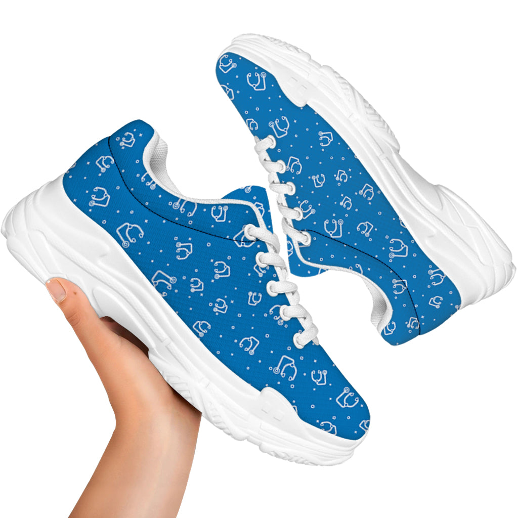Blue And White Stethoscope Pattern Print White Chunky Shoes