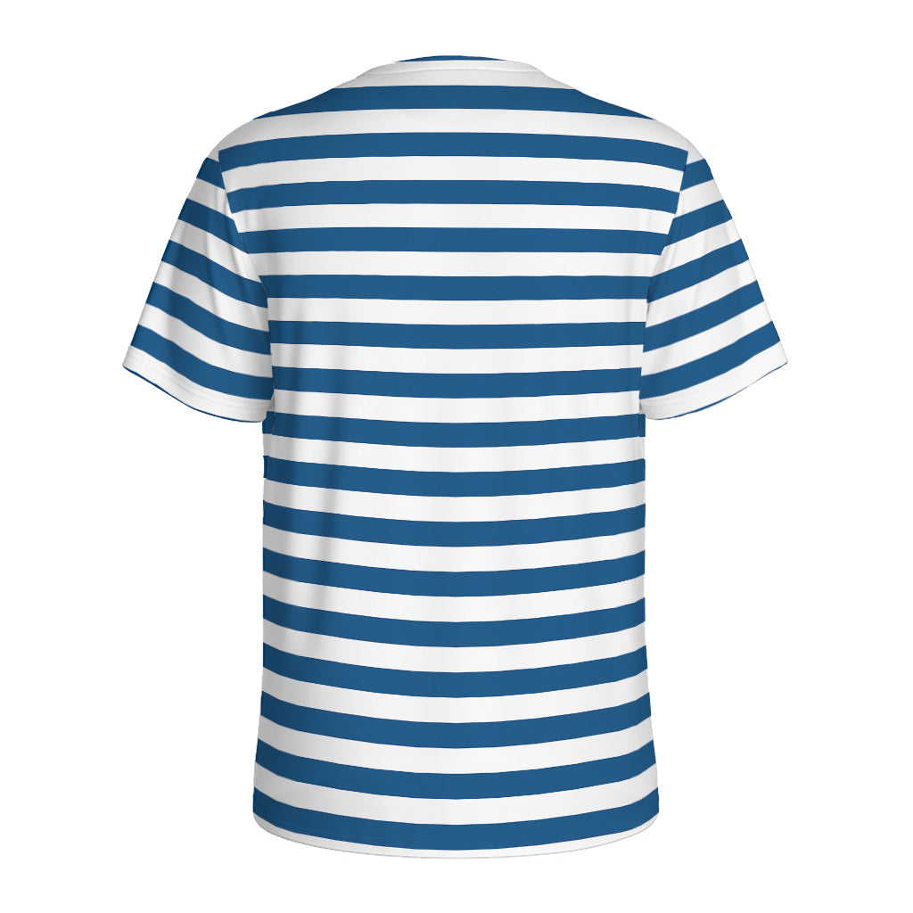 Blue And White Striped Pattern Print Men's Sports T-Shirt