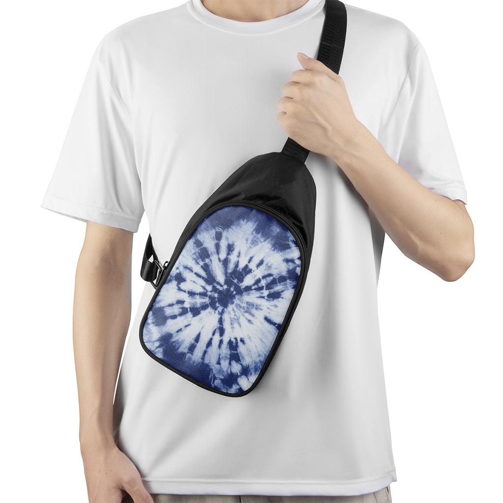 Blue And White Tie Dye Print Chest Bag
