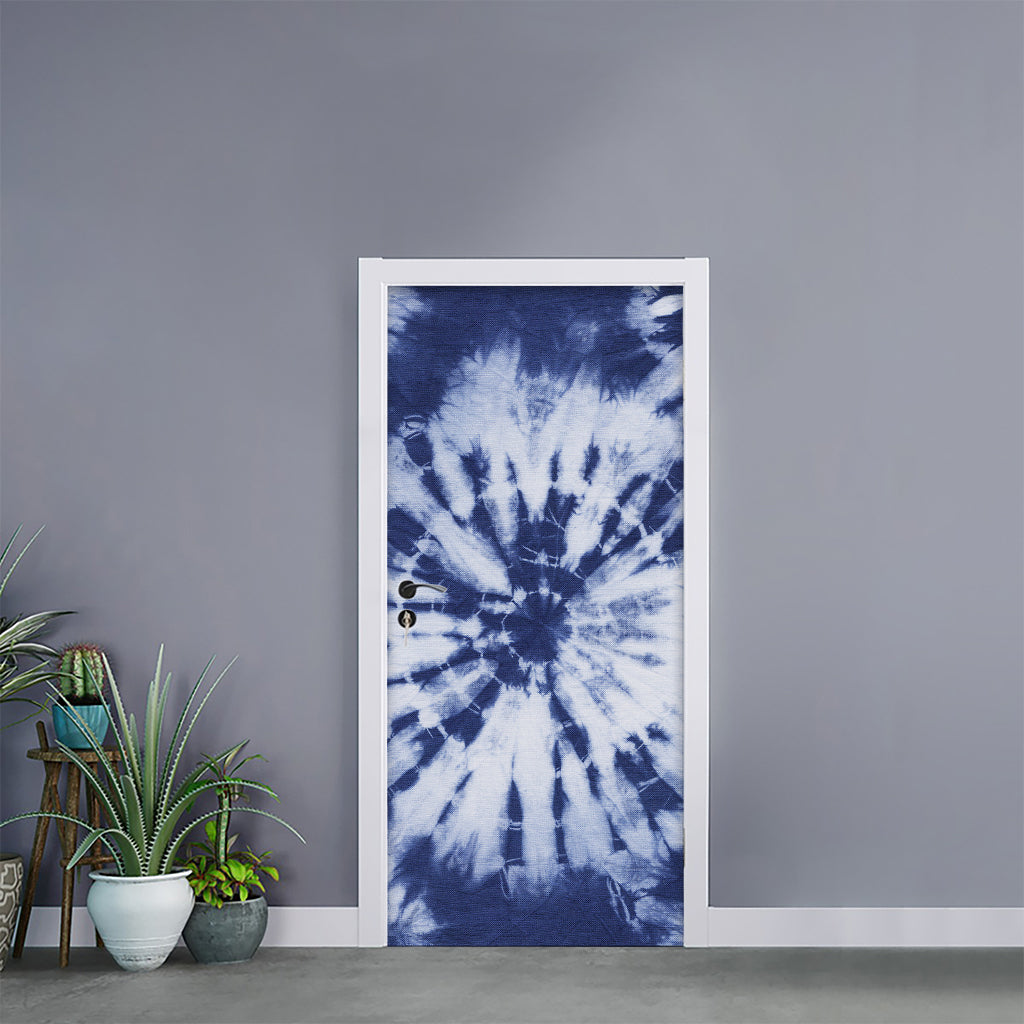 Blue And White Tie Dye Print Door Sticker