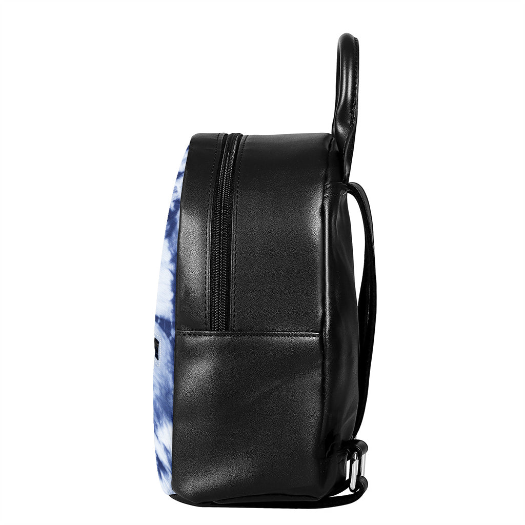Blue And White Tie Dye Print Leather Backpack