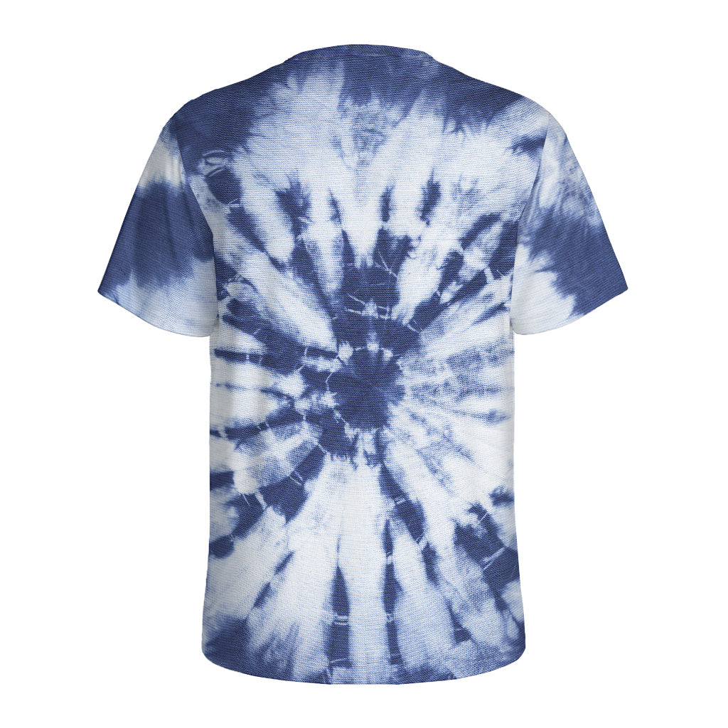 Blue And White Tie Dye Print Men's Sports T-Shirt