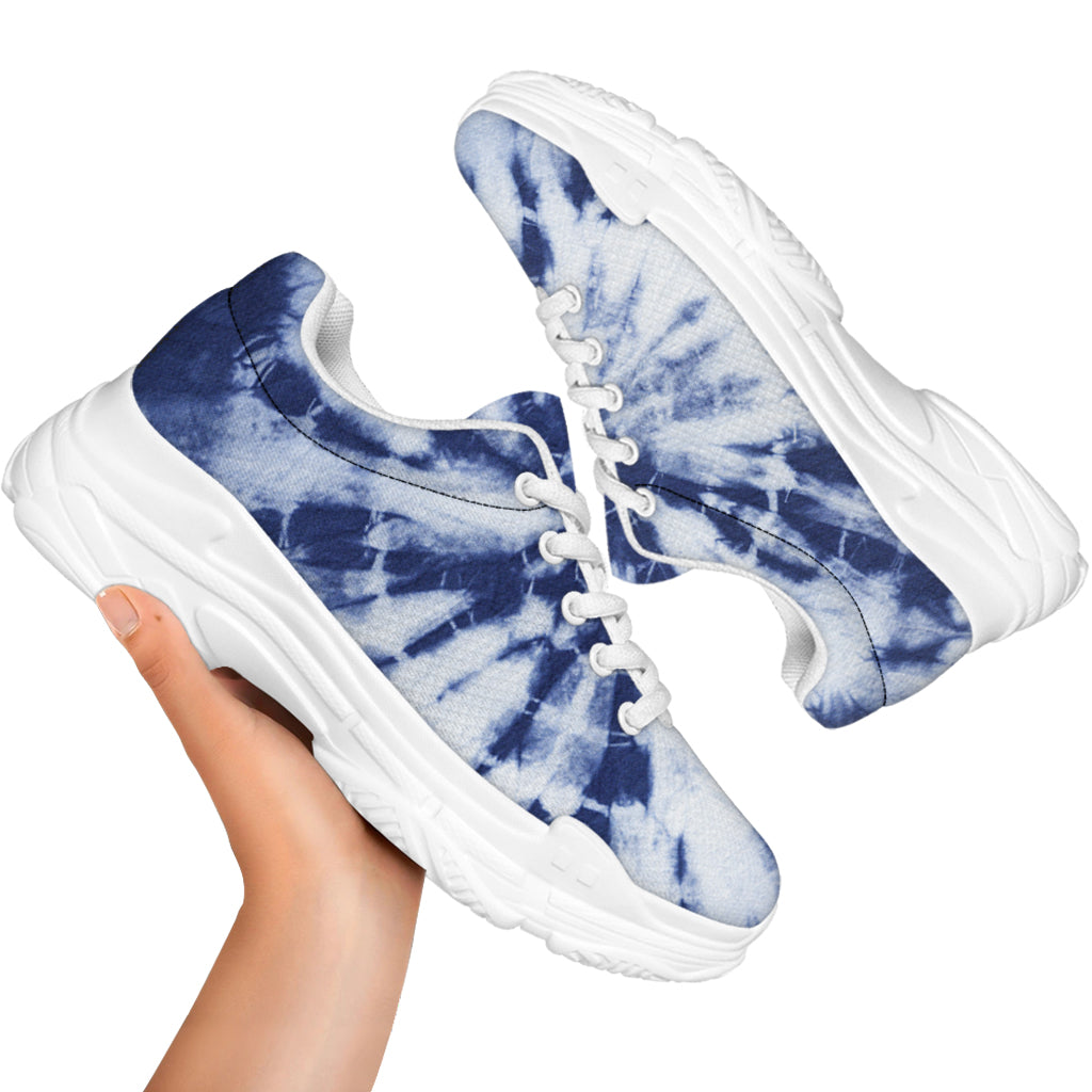 Blue And White Tie Dye Print White Chunky Shoes