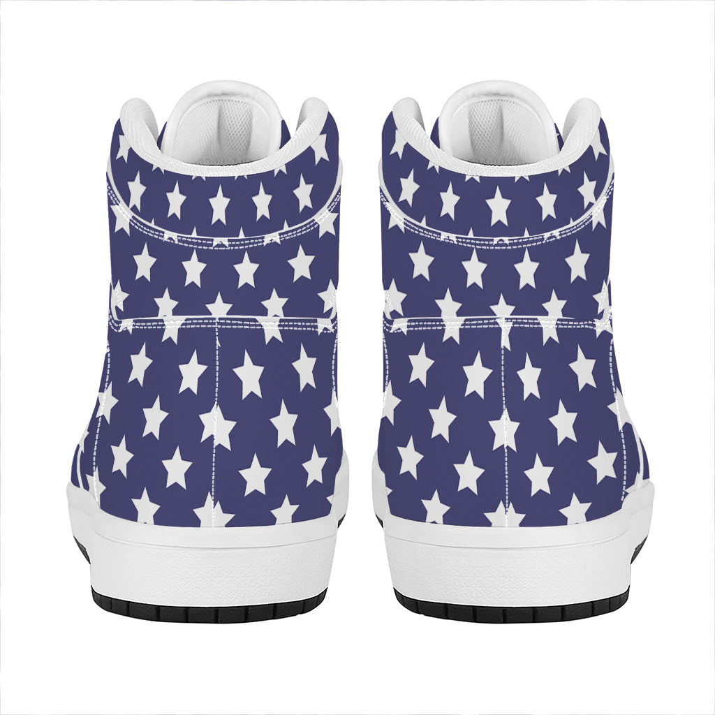 Blue And White USA Star Pattern Print High Top Leather Sneakers