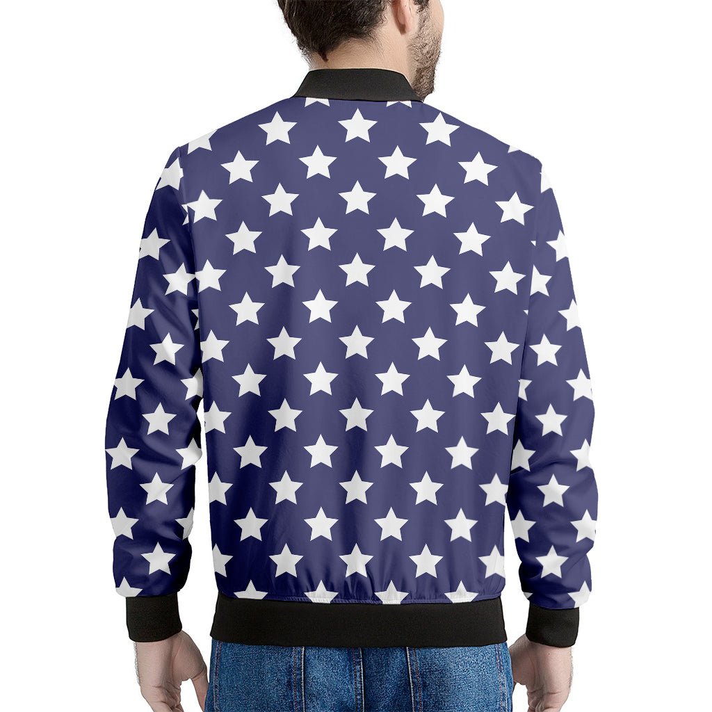 Blue And White USA Star Pattern Print Men's Bomber Jacket