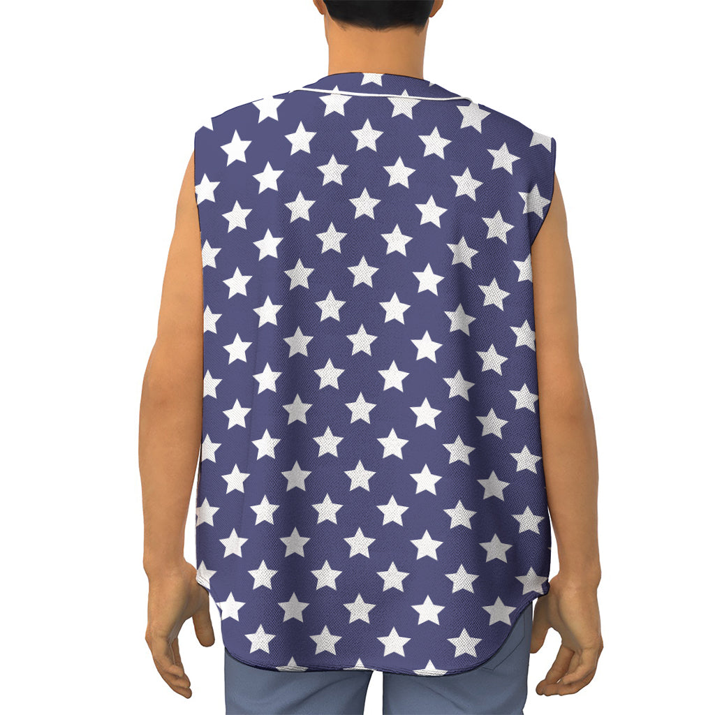 Blue And White USA Star Pattern Print Sleeveless Baseball Jersey