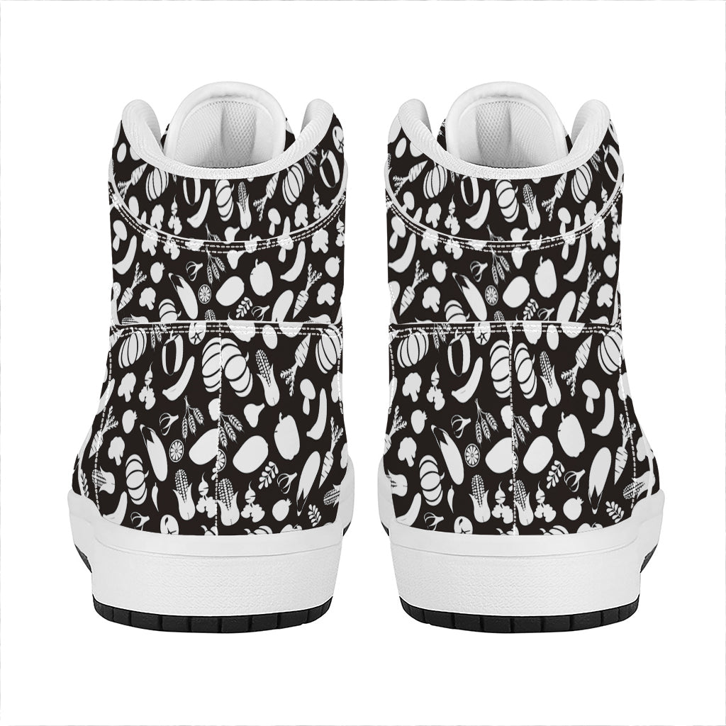 Blue And White Vegan Pattern Print High Top Leather Sneakers