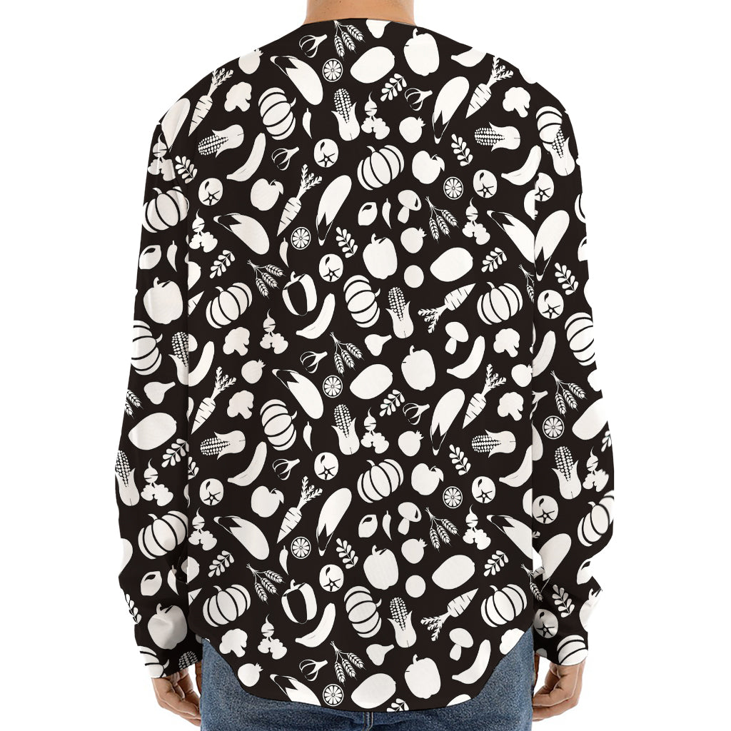 Blue And White Vegan Pattern Print Long Sleeve Baseball Jersey