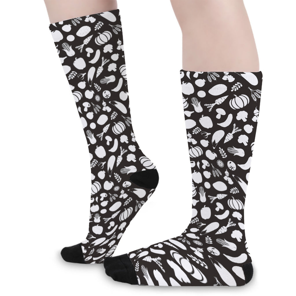 Blue And White Vegan Pattern Print Long Socks
