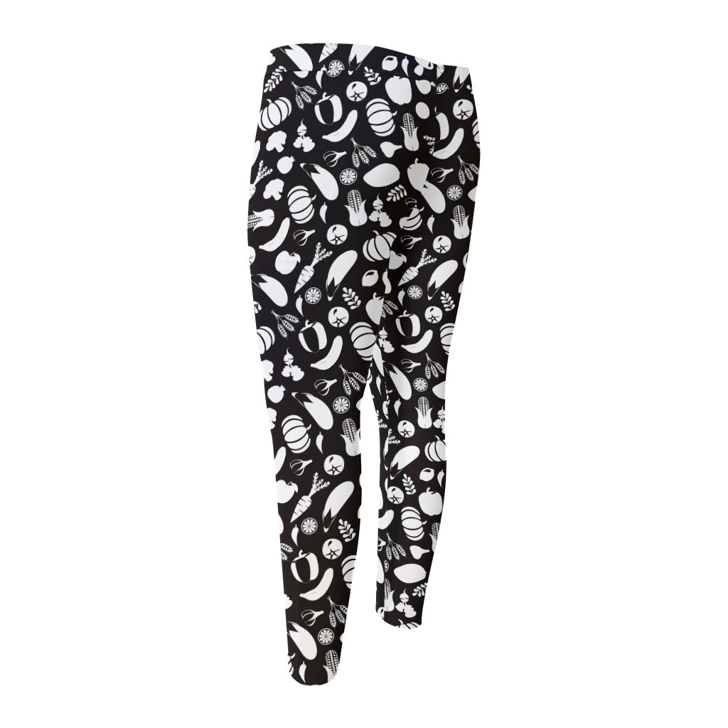Blue And White Vegan Pattern Print Men's Compression Pants