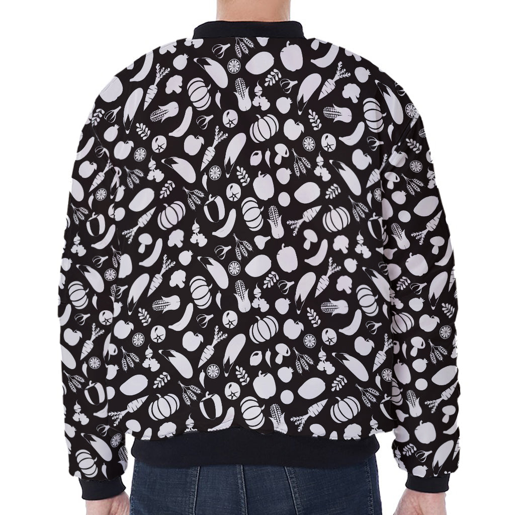 Blue And White Vegan Pattern Print Zip Sleeve Bomber Jacket