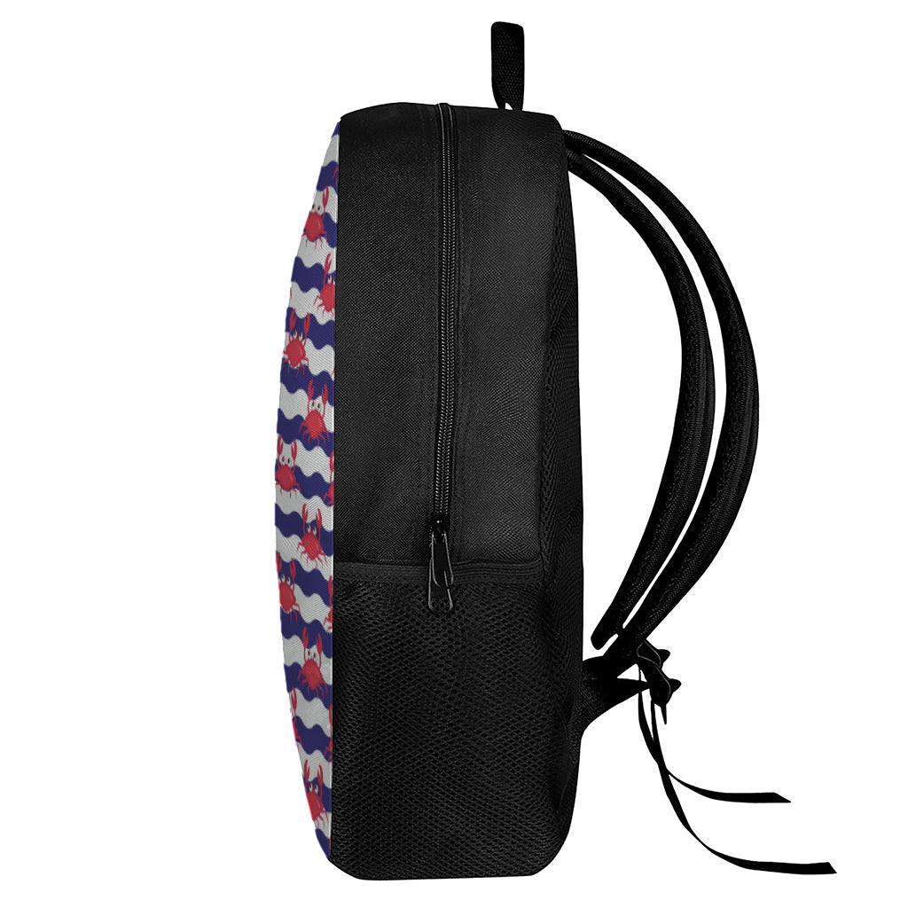 Blue And White Wave Crab Pattern Print 17 Inch Backpack