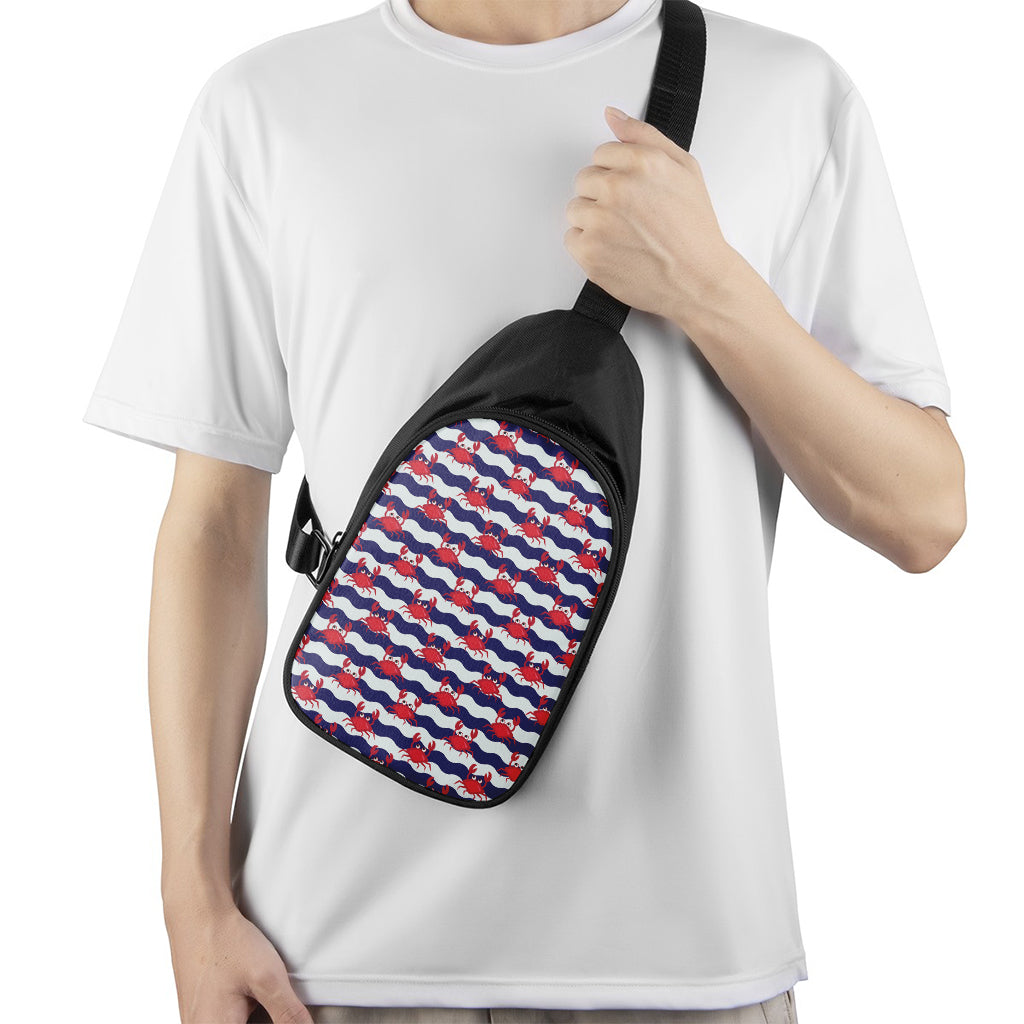 Blue And White Wave Crab Pattern Print Chest Bag