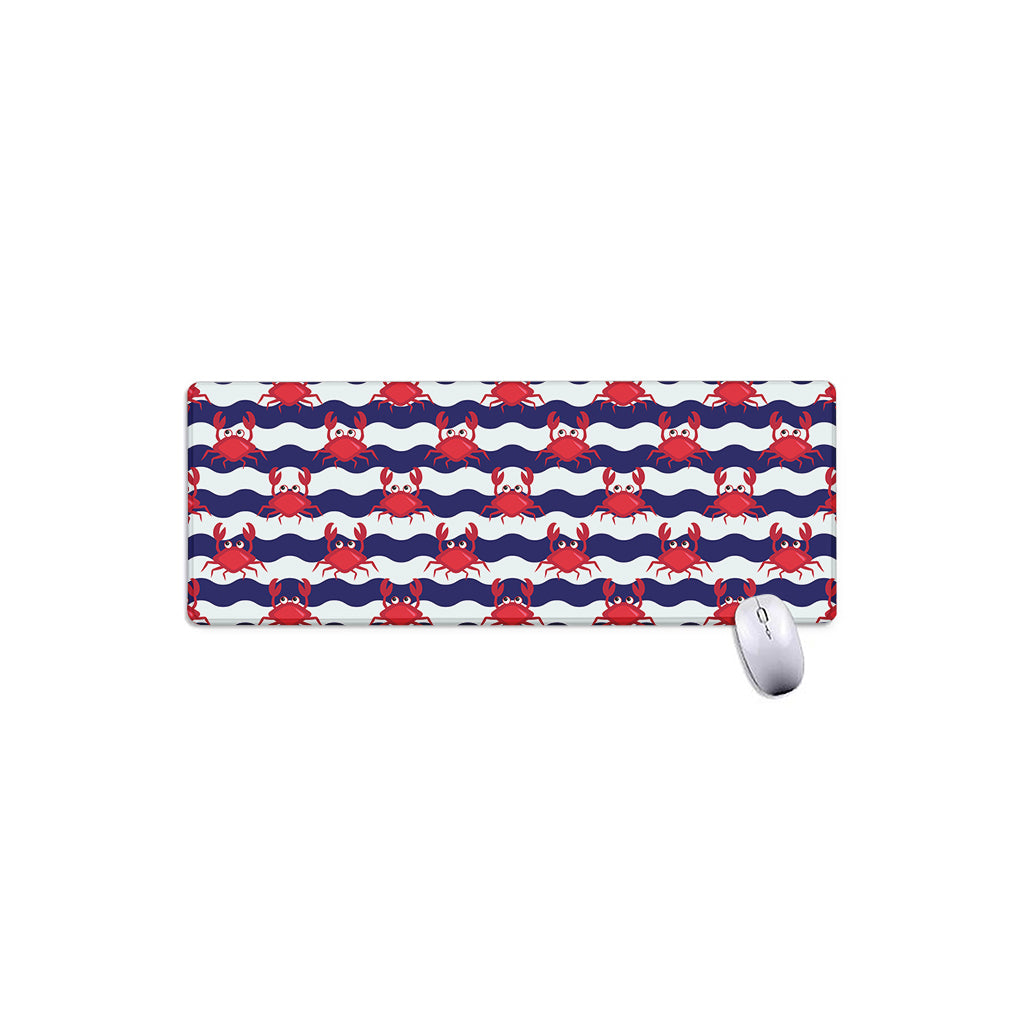 Blue And White Wave Crab Pattern Print Extended Mouse Pad