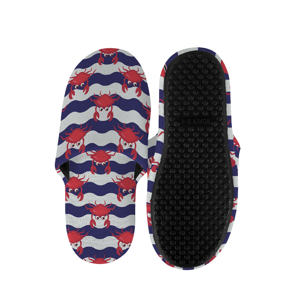 Blue And White Wave Crab Pattern Print Slippers