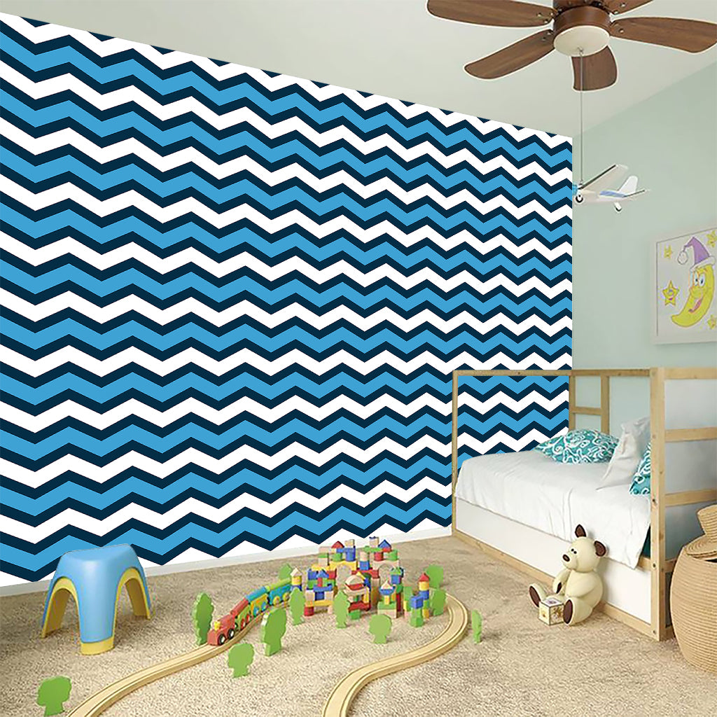 Blue And White Zigzag Pattern Print Wall Sticker