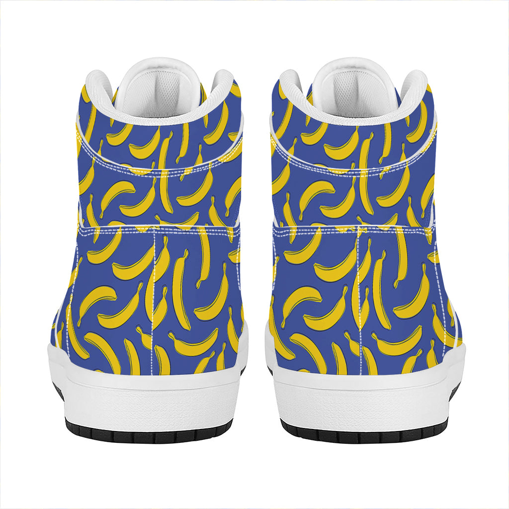 Blue And Yellow Banana Pattern Print High Top Leather Sneakers