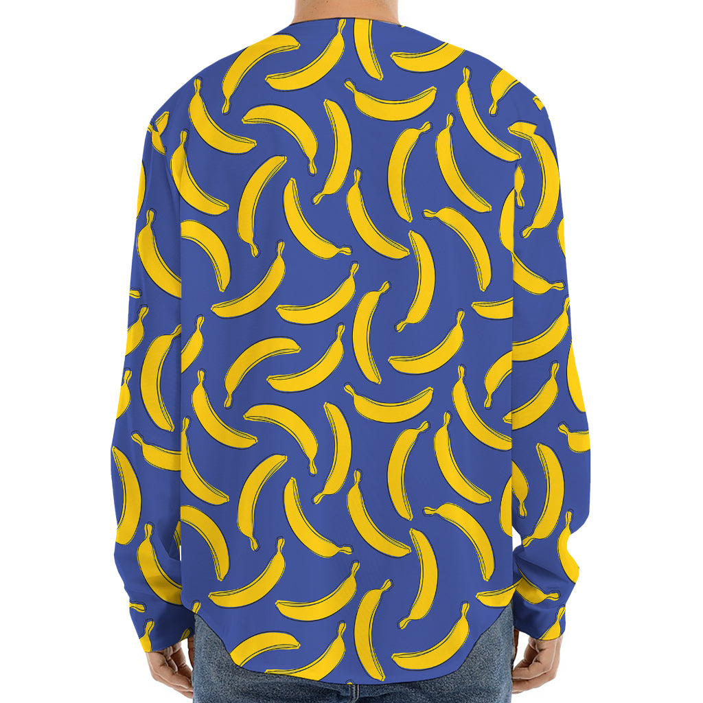Blue And Yellow Banana Pattern Print Long Sleeve Baseball Jersey