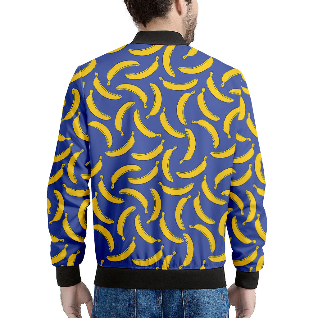 Blue And Yellow Banana Pattern Print Men's Bomber Jacket