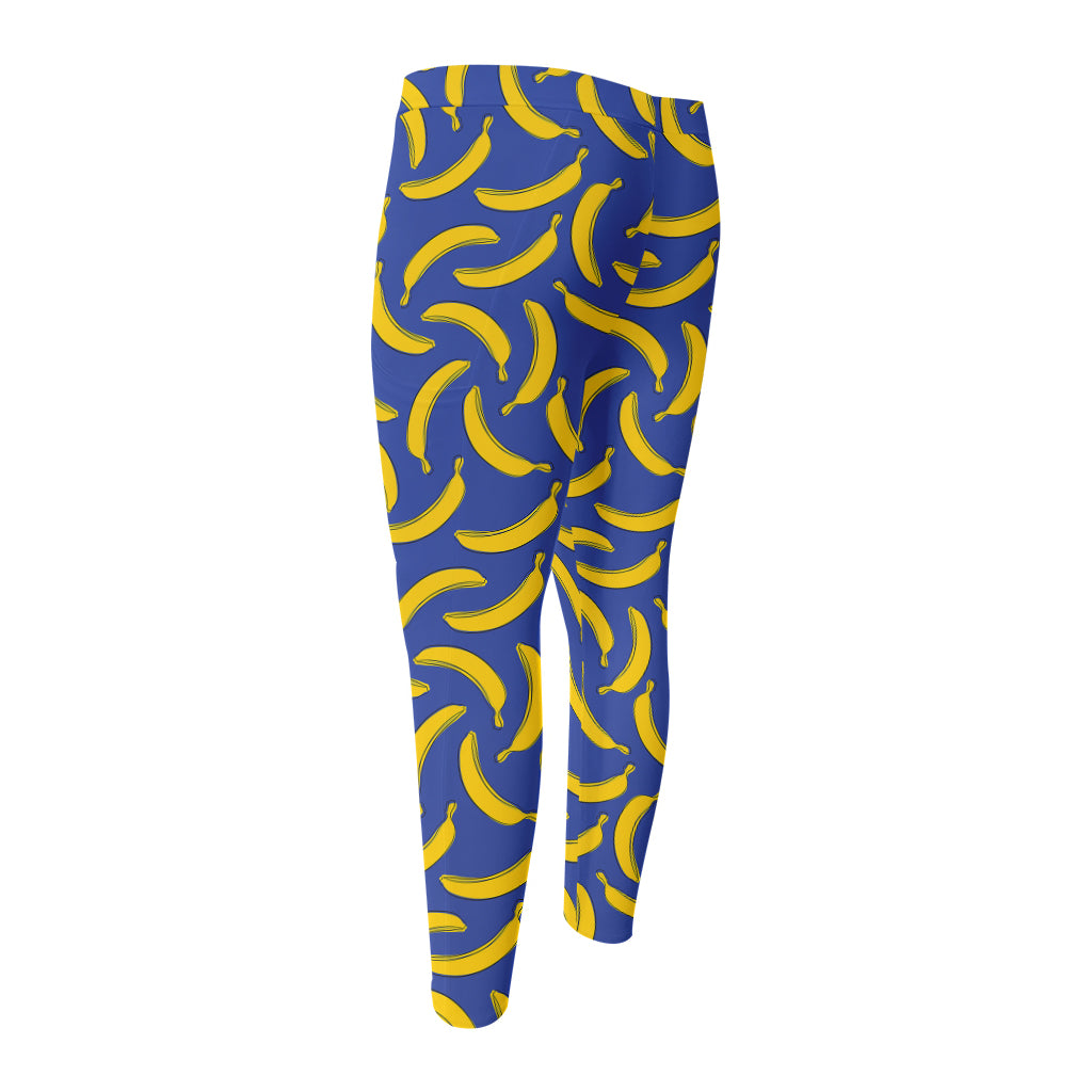 Blue And Yellow Banana Pattern Print Men's Compression Pants