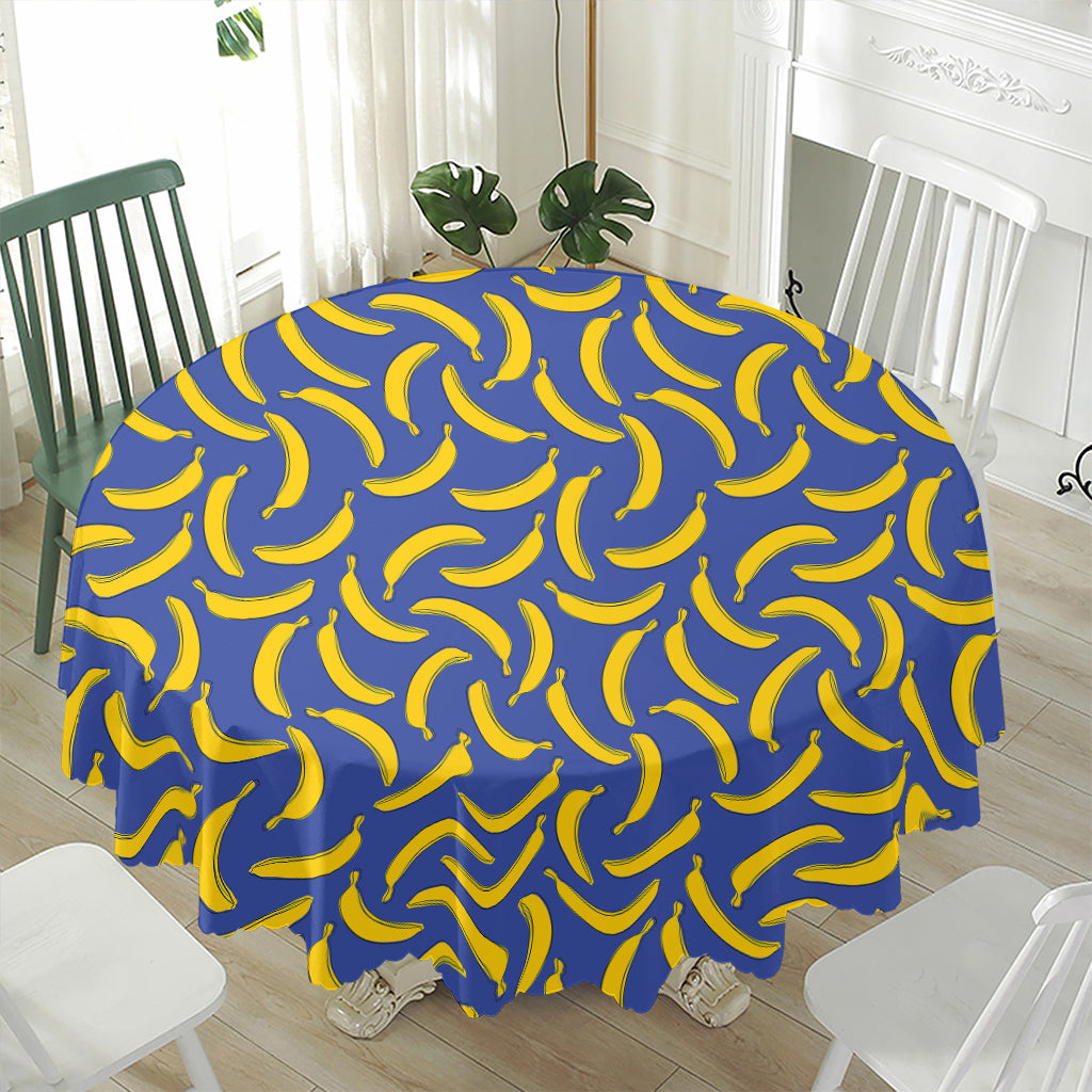 Blue And Yellow Banana Pattern Print Waterproof Round Tablecloth