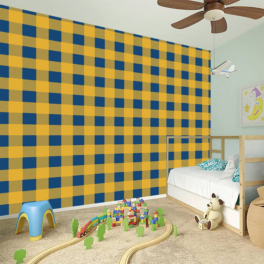 Blue And Yellow Buffalo Check Print Wall Sticker