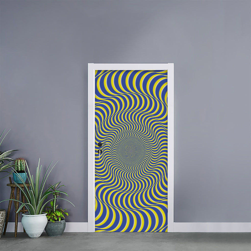 Blue And Yellow Illusory Motion Print Door Sticker