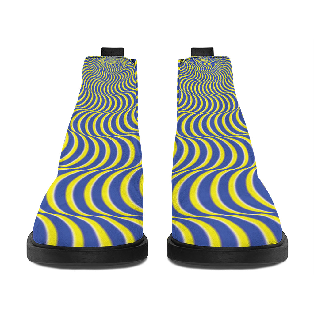 Blue And Yellow Illusory Motion Print Flat Ankle Boots