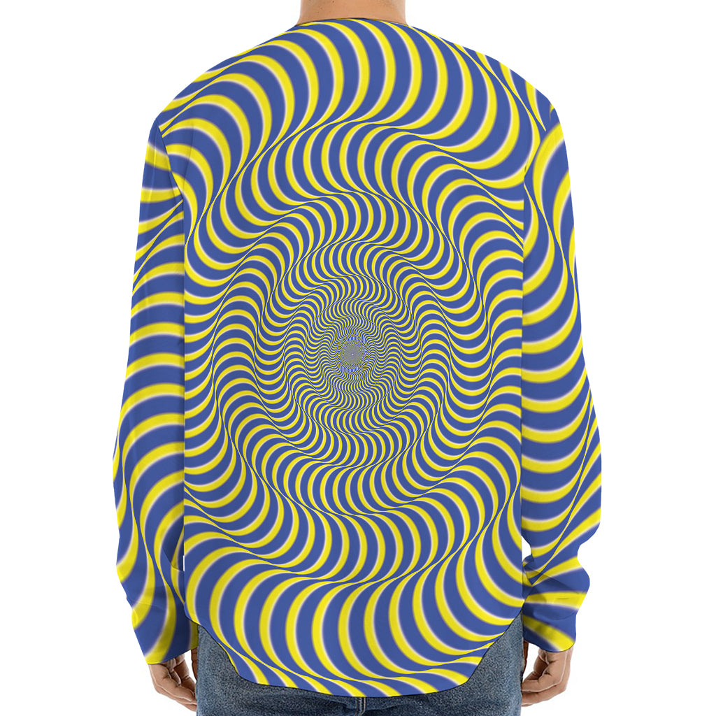 Blue And Yellow Illusory Motion Print Long Sleeve Baseball Jersey
