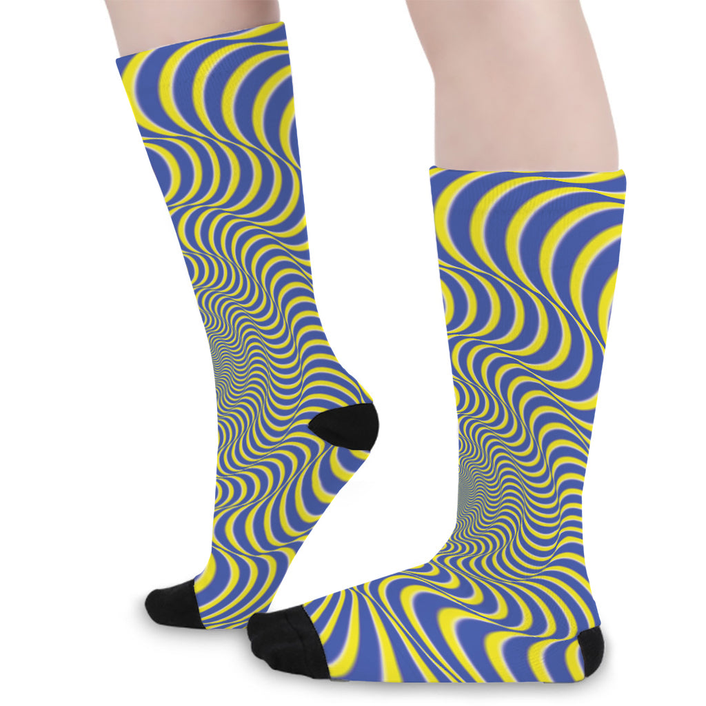 Blue And Yellow Illusory Motion Print Long Socks