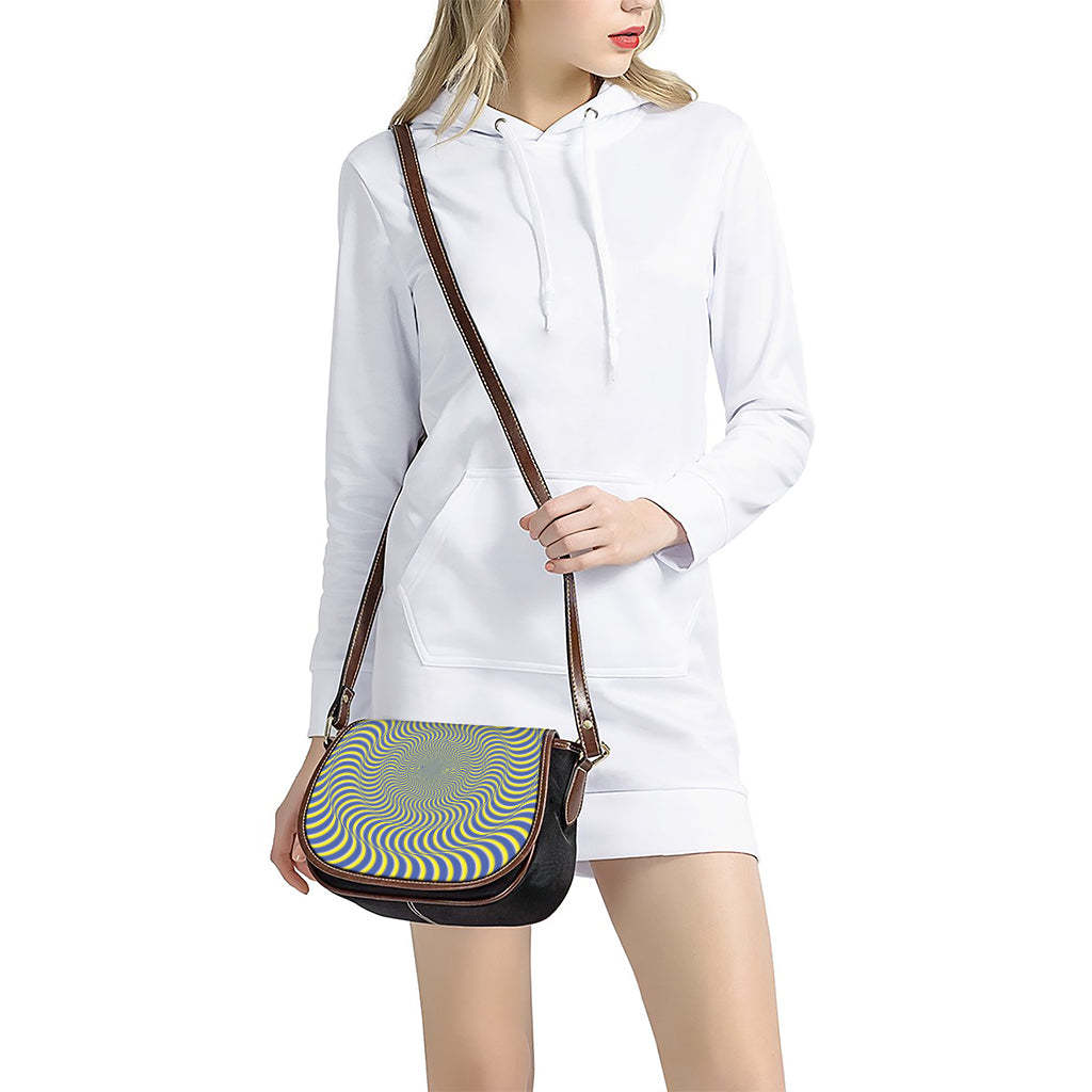 Blue And Yellow Illusory Motion Print Saddle Bag