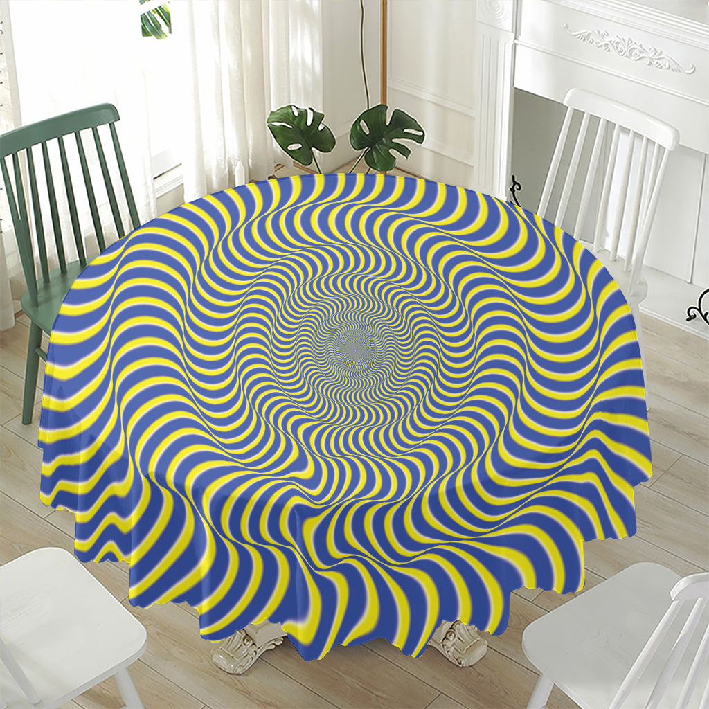 Blue And Yellow Illusory Motion Print Waterproof Round Tablecloth