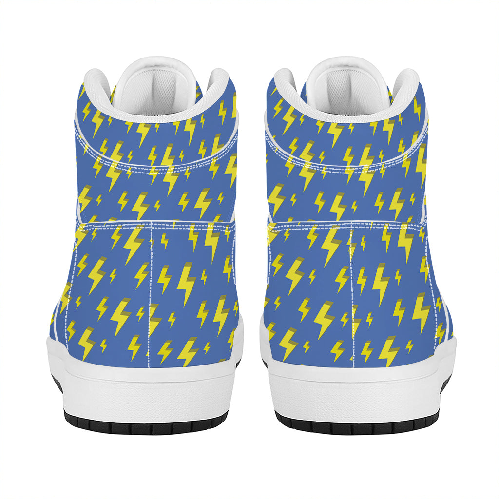 Blue And Yellow Lightning Pattern Print High Top Leather Sneakers