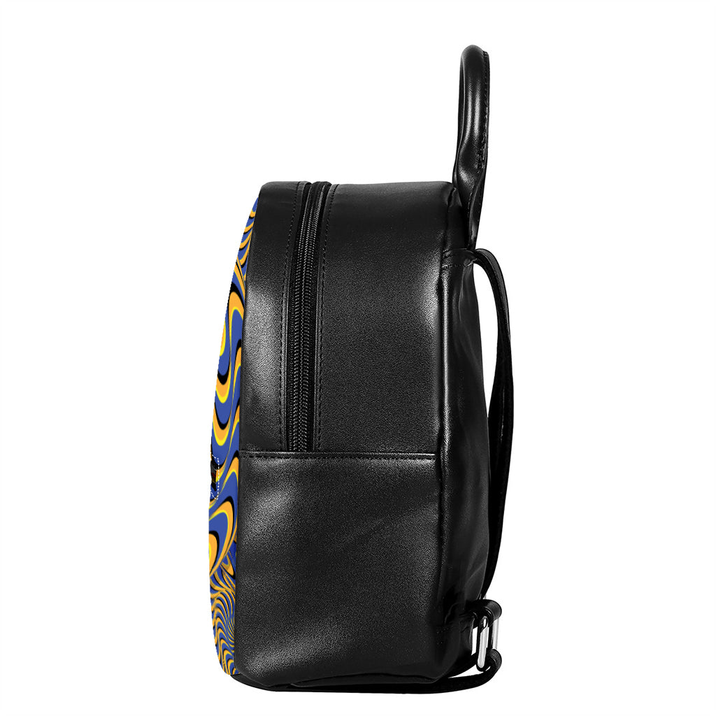 Blue And Yellow Motion Illusion Print Leather Backpack