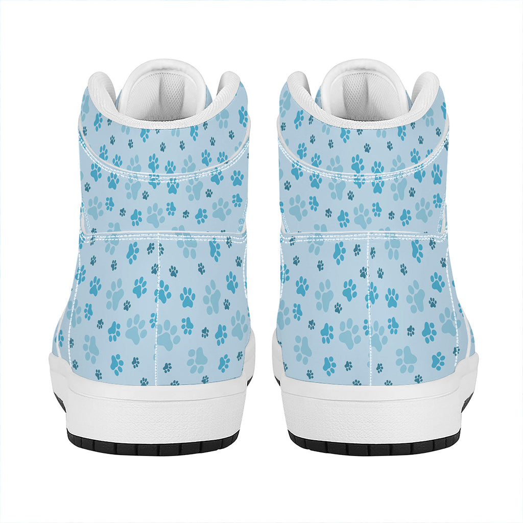 Blue Animal Paw Pattern Print High Top Leather Sneakers