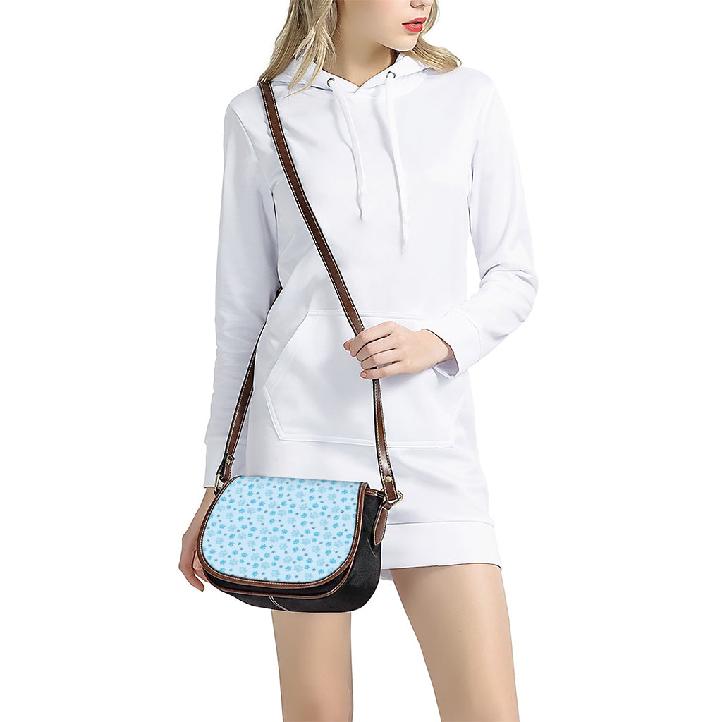 Blue Animal Paw Pattern Print Saddle Bag