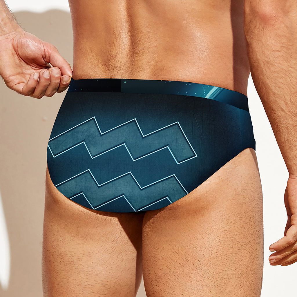 Blue Aquarius Zodiac Sign Print Men's Swim Briefs
