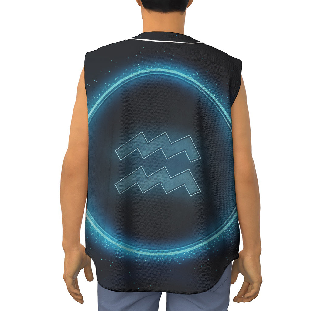 Blue Aquarius Zodiac Sign Print Sleeveless Baseball Jersey