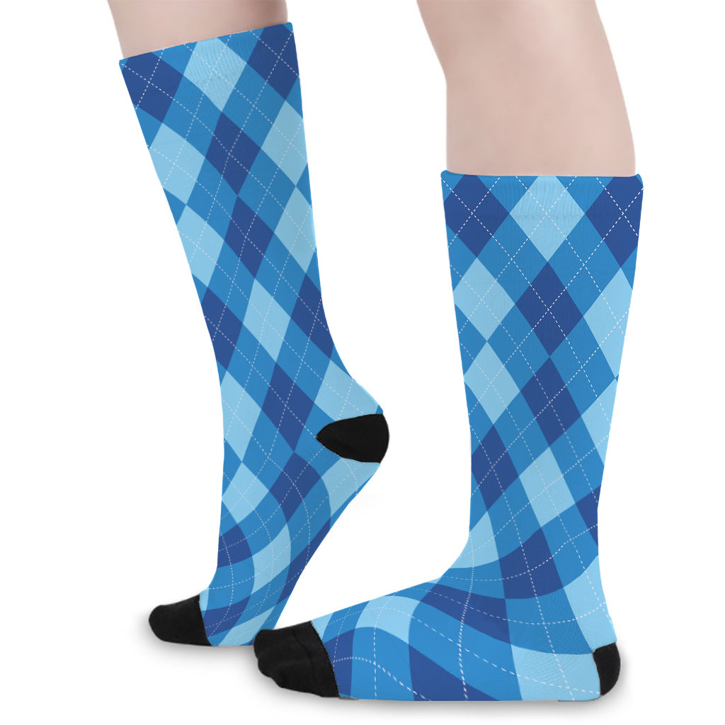 Blue Argyle Pattern Print Long Socks