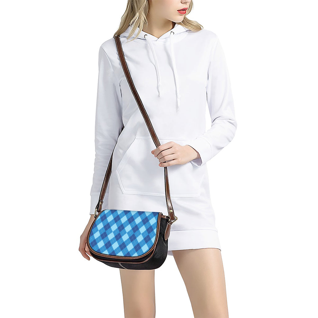 Blue Argyle Pattern Print Saddle Bag