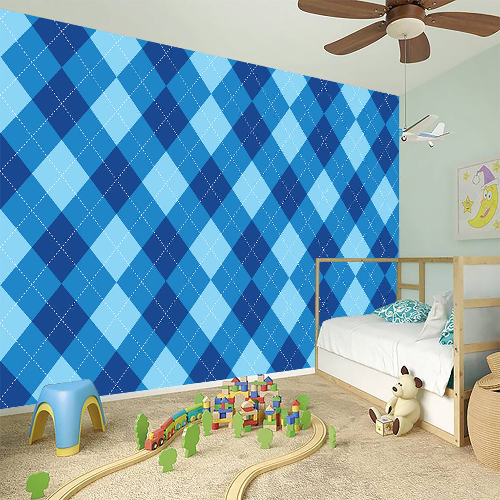 Blue Argyle Pattern Print Wall Sticker