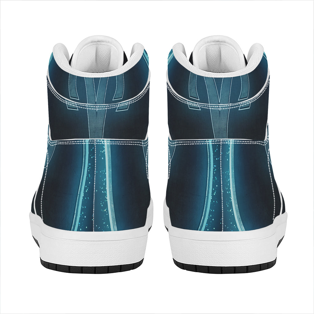 Blue Aries Zodiac Sign Print High Top Leather Sneakers